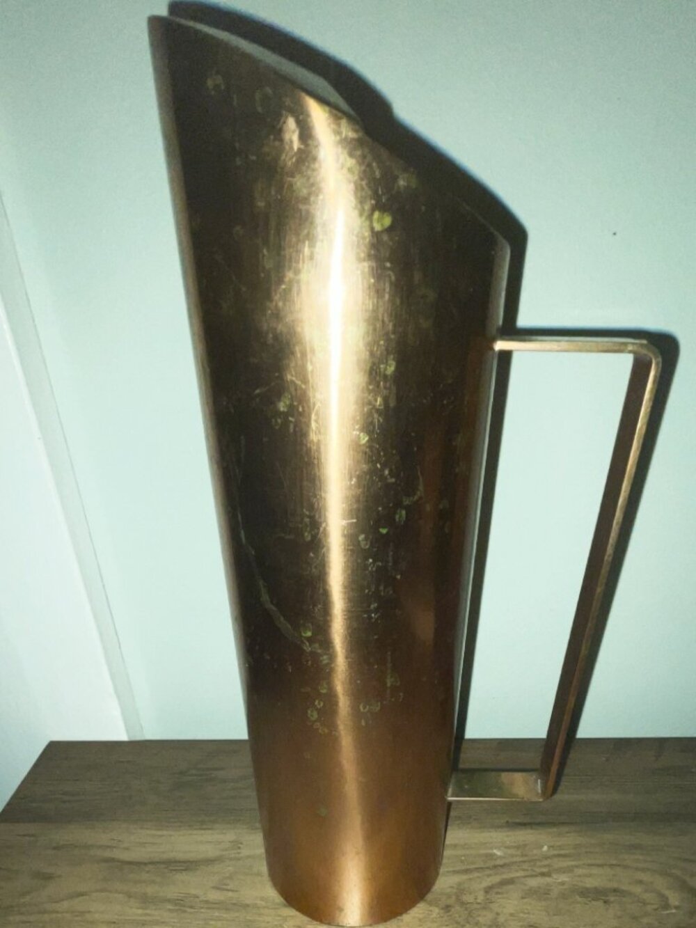 Threshold Copper Metal Pitcher Modern Slant Top Cylinder Vase Water Server 11"